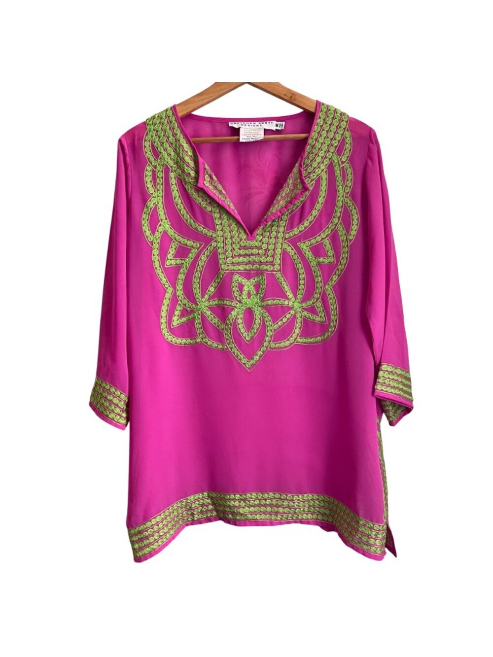 Gretchen Scott Women Embroidered Tunic Top Size M Coastal Preppy Resort Boho